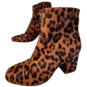Madewell Amalia Leopard Booties Calf Fur Ankle Boots Front Zip Sz 7.5 Mob Wife